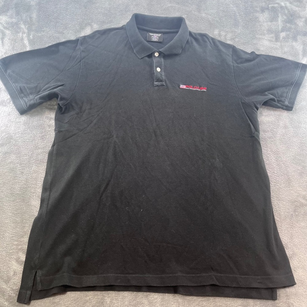 Polo Jeans Co Ralph Lauren Mens Large Black Polo USA Flag Short Sleeve Shirt L
